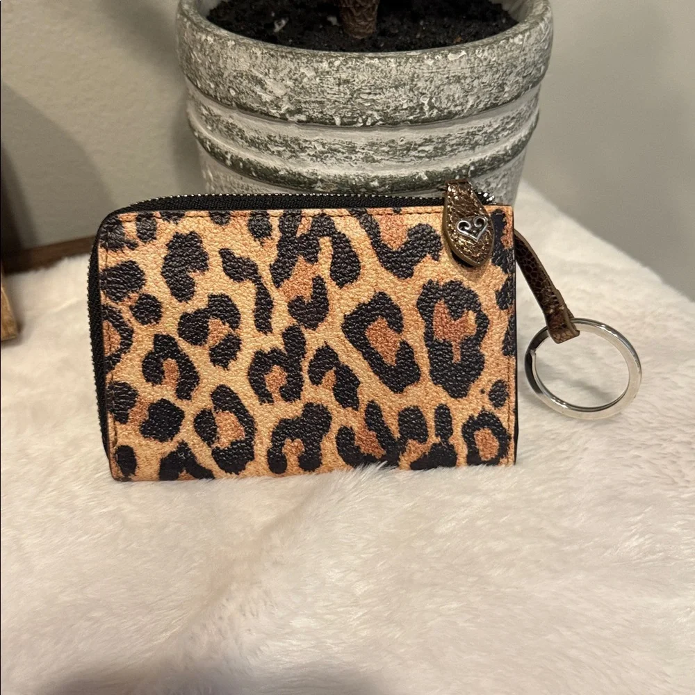 Brighton Leopard Print Leather Zip Around Catwalk Coin‎ Case Key Ring Vintage